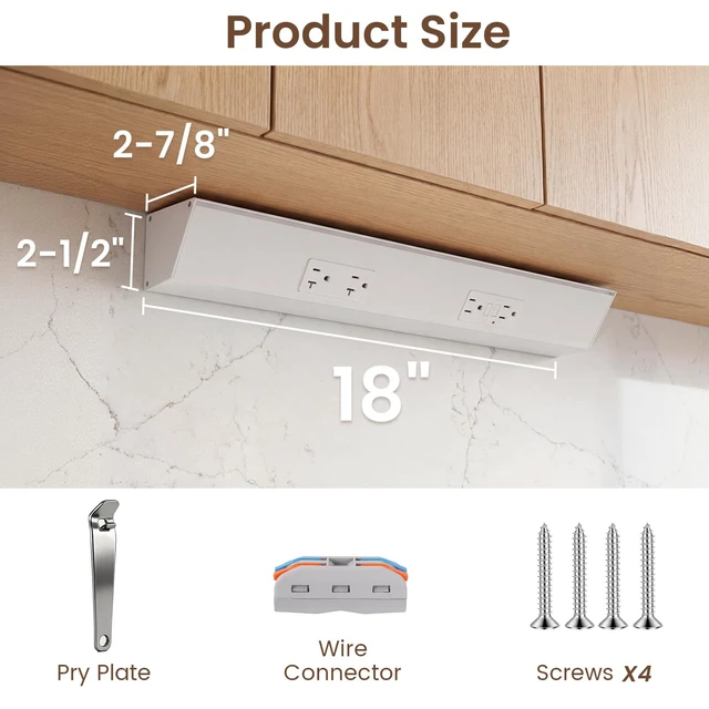 Alt view image 6 of 7 - 18" Angled Under Cabinet Outlet Strip, 2 x 15 Amp Duplex Receptacle, 1 Pack GFCI Protection, Sturdy Metal Struture, Pre-Wired for Easy Installtion, Keep Tile Backsplash Tidy, Brown