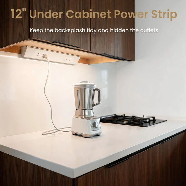 Alt view image 2 of 7 - 12" Angled Under Cabinet Outlet Strip Hardwired, 1 Pack