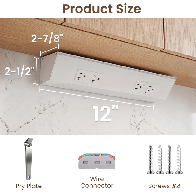 Alt view image 6 of 7 - 12" Angled Under Cabinet Outlet Strip Hardwired, 1 Pack