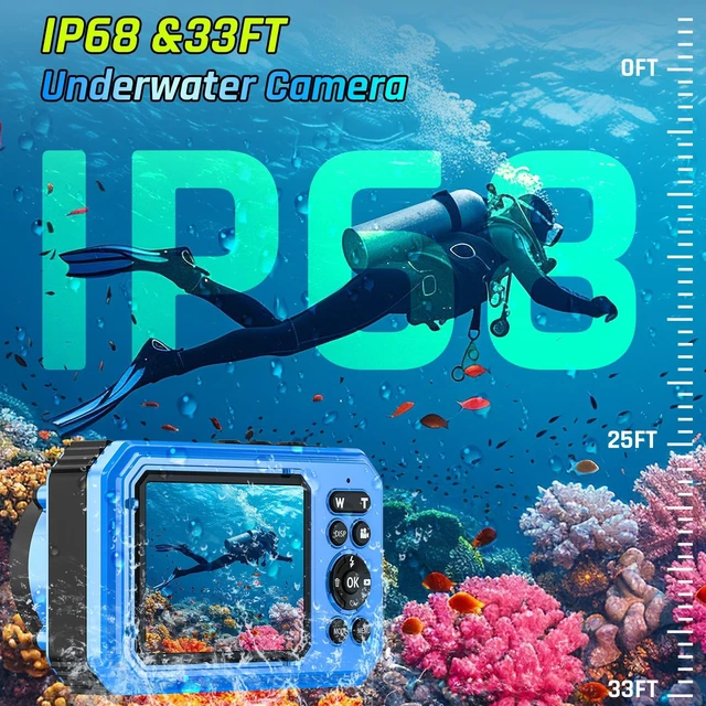 Alt view image 3 of 7 - 4K Underwater Camera 64MP 33FT Waterproof Camera with 32GB Card Dual-Screen, 16X Zoom, Autofocus, Floatable, 1500mAh Battery, Fill Light, Ideal for Snorkeling, Swimming, Travel
