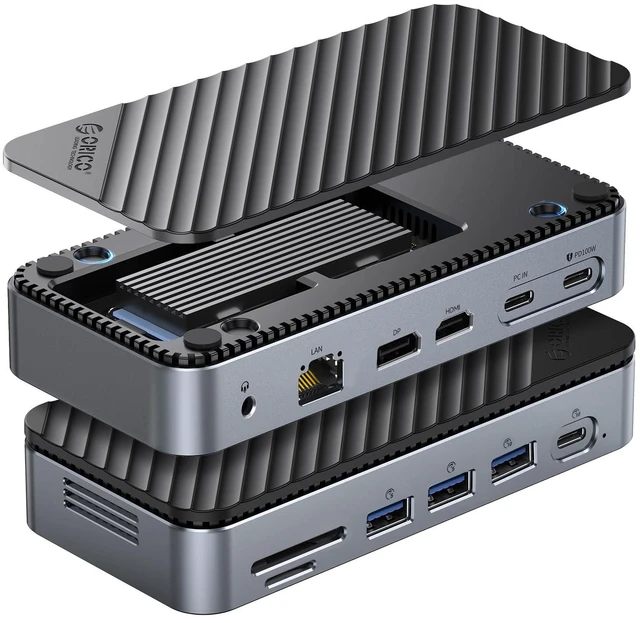 Main image of 12-in-1 USB C Hub with m.2 ssd Enclosure, USB C Docking Station Dual Monitor HDMI DP 8K@30Hz/4K@60Hz, 10Gbps USB, Gigabit Ethernet, 100W PD, SD TF Reader for Mac & Windows Laptops M2P11