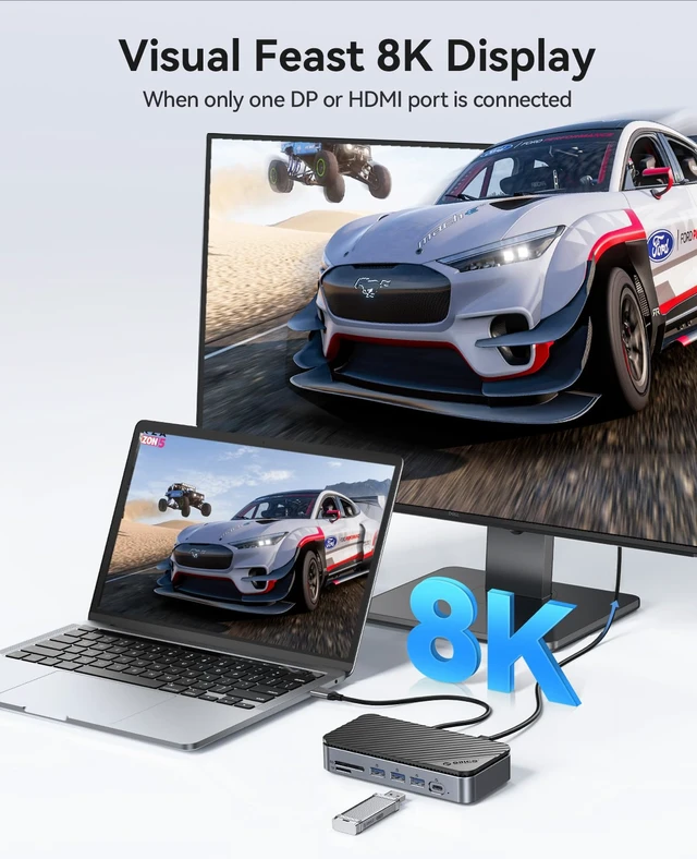 Alt view image 4 of 7 - 12-in-1 USB C Hub with m.2 ssd Enclosure, USB C Docking Station Dual Monitor HDMI DP 8K@30Hz/4K@60Hz, 10Gbps USB, Gigabit Ethernet, 100W PD, SD TF Reader for Mac & Windows Laptops M2P11