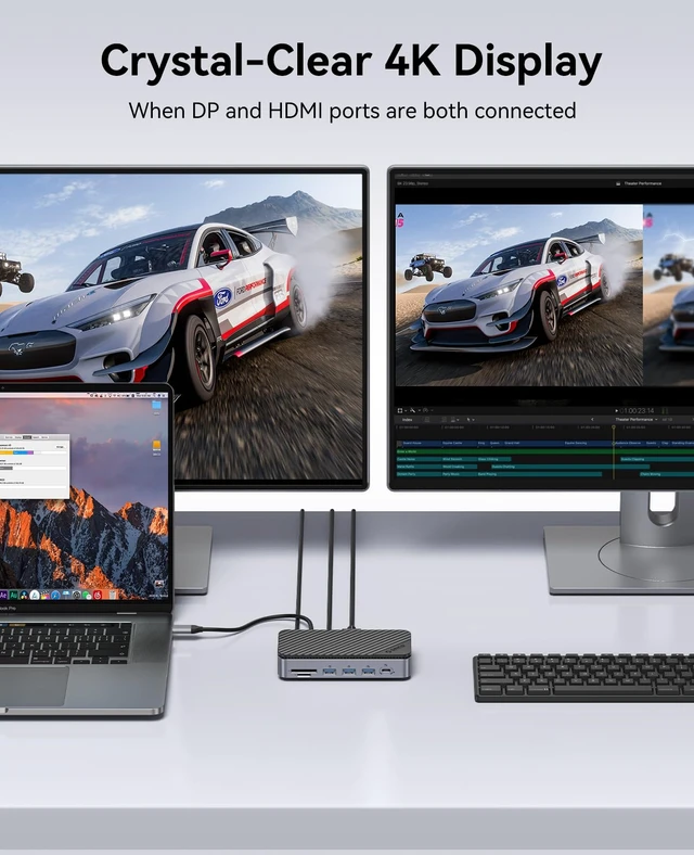 Alt view image 7 of 7 - 12-in-1 USB C Hub with m.2 ssd Enclosure, USB C Docking Station Dual Monitor HDMI DP 8K@30Hz/4K@60Hz, 10Gbps USB, Gigabit Ethernet, 100W PD, SD TF Reader for Mac & Windows Laptops M2P11