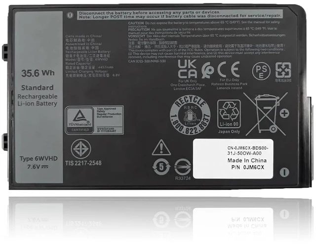 Main image of 6WVHD Laptop Battery for Dell Latitude 7230 Rugged Extreme Tablet T06H001 Compatible with Dell T06H Series, Replaces FNW8F 451-BDDY 0VDDJY VDDJY 0JM6CX JM6CX, 7.6V 35.6Wh 4457mAh replacement Battery