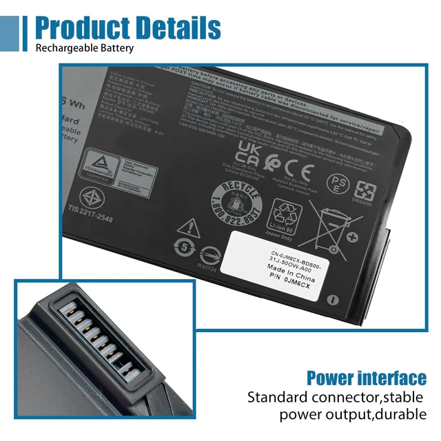 Alt view image 3 of 5 - 6WVHD Laptop Battery for Dell Latitude 7230 Rugged Extreme Tablet T06H001 Compatible with Dell T06H Series, Replaces FNW8F 451-BDDY 0VDDJY VDDJY 0JM6CX JM6CX, 7.6V 35.6Wh 4457mAh replacement Battery