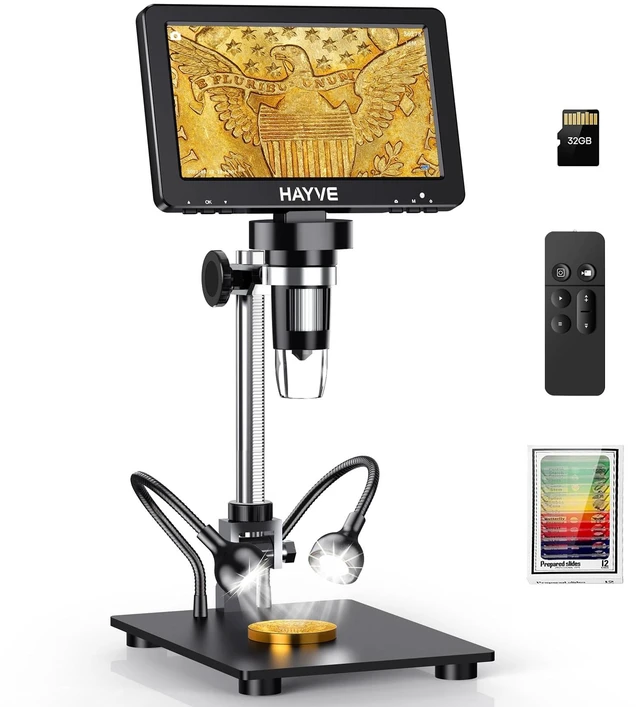 Main image of 7'' HDMI Digital Microscope 1200X Coin Microscope View Entire Coin 16MP, 8.5'' Long Stand Compatible with PC/TV, 32GB Card