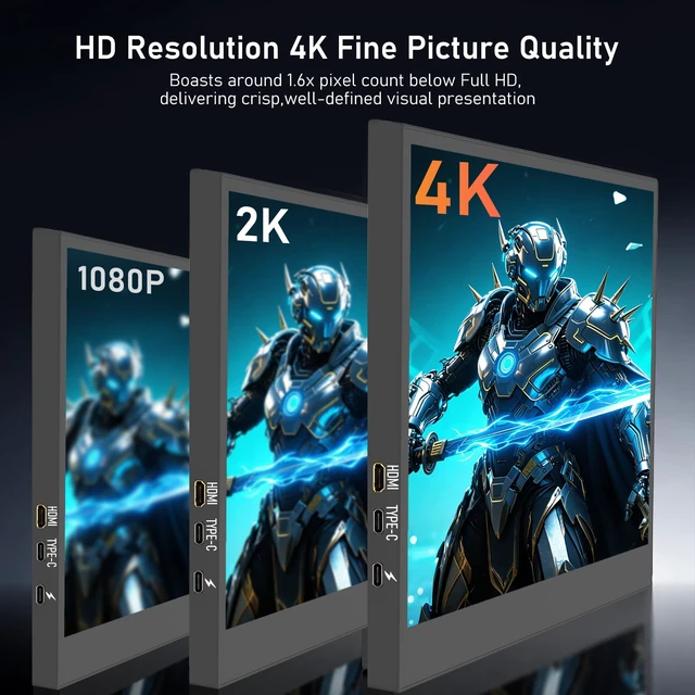 Alt view image 5 of 7 - 13.3 Inch Portable Monitor 3840x2160 IPS Display 100% sRGB Ultra Slim Design, for Laptop, PC, Mac, for Switch & PS5, Phone Compatible, Screen Extender
