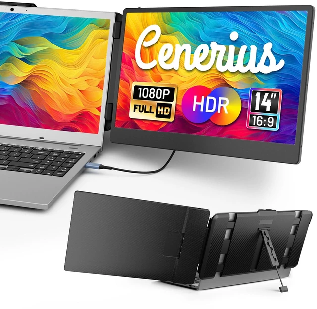 Main image of 14" Laptop Screen Extender, FHD 1080P IPS Portable Monitor for Laptop, Dual Screen Monitor Extender Compatible with 13"-17" Laptops, HDMI/USB-A/USB-C Plug-Play for Windows, Mac, Android