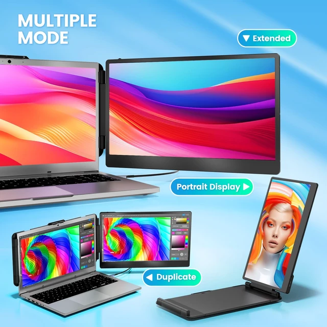 Alt view image 3 of 7 - 14" Laptop Screen Extender, FHD 1080P IPS Portable Monitor for Laptop, Dual Screen Monitor Extender Compatible with 13"-17" Laptops, HDMI/USB-A/USB-C Plug-Play for Windows, Mac, Android