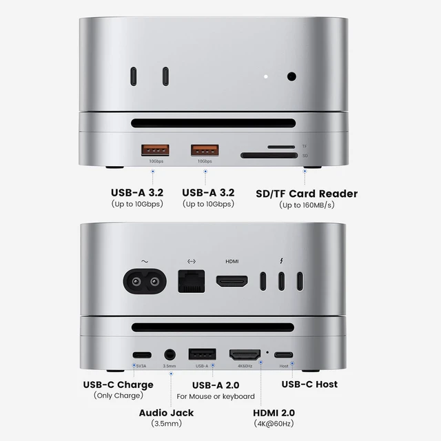 Alt view image 2 of 7 - Mac mini M4 Dock & Hub with 8TB NVMe SSD Enclosure, 4K@60Hz HDMI, 2x10Gbps USB A, 1x5Gbps USB A, USB-C Charge, SD/TF, Audio 3.5mm, Stand Docking Station for Mac mini M4/M4 Pro