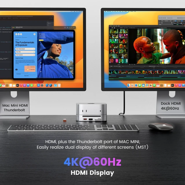 Alt view image 4 of 7 - Mac mini M4 Dock & Hub with 8TB NVMe SSD Enclosure, 4K@60Hz HDMI, 2x10Gbps USB A, 1x5Gbps USB A, USB-C Charge, SD/TF, Audio 3.5mm, Stand Docking Station for Mac mini M4/M4 Pro