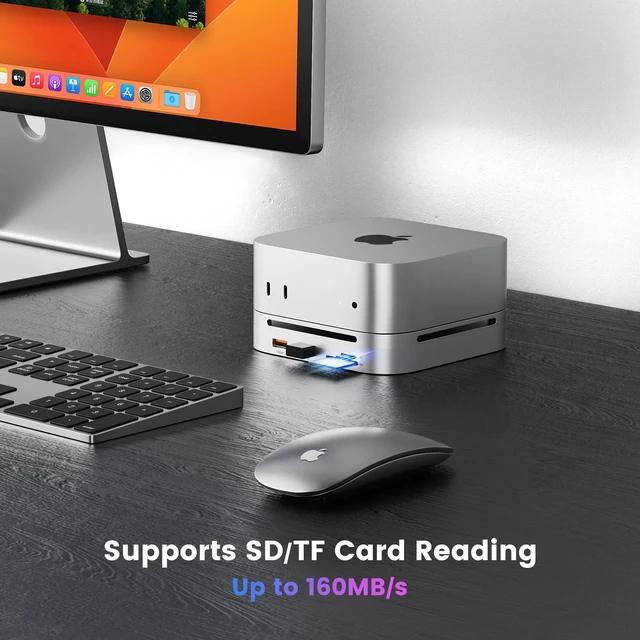 Alt view image 5 of 7 - Mac mini M4 Dock & Hub with 8TB NVMe SSD Enclosure, 4K@60Hz HDMI, 2x10Gbps USB A, 1x5Gbps USB A, USB-C Charge, SD/TF, Audio 3.5mm, Stand Docking Station for Mac mini M4/M4 Pro