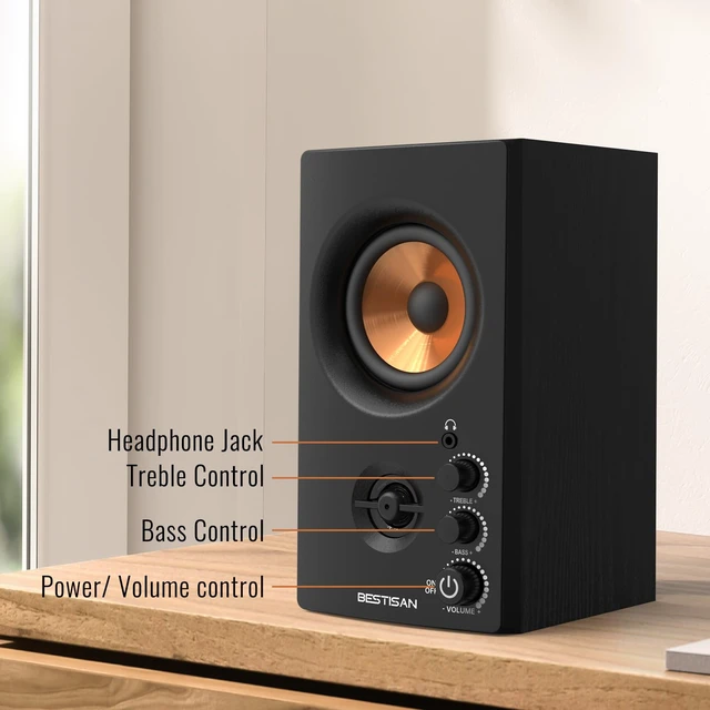 Alt view image 7 of 7 - Active Bookshelf Speakers for Record Player Wireless BT + Wired RCA Dual Input, Easy Setup, for Turntable/PC/Gaming, 50W Stereo Sound, Headphone out, SR80