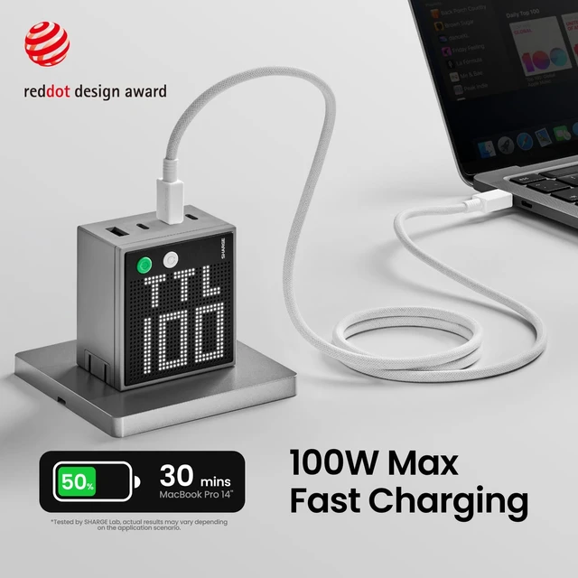 Alt view image 2 of 7 - 100W 4-Port GaN Charger, USB C Laptop Charger Block with Display Pixel 100 PD3.0 Fast Charger USB C Power Adapter for MacBook Air, iPad, iPhone 17/16 and More, Black