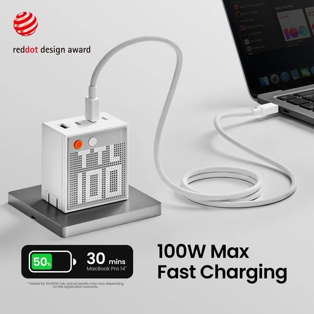 Alt view image 2 of 7 - 100W 4-Port GaN Charger, USB C Laptop Charger Block with Display Pixel 100 PD3.0 Fast Charger USB C Power Adapter for MacBook Air, iPad, iPhone 18 Pro/17 and More
