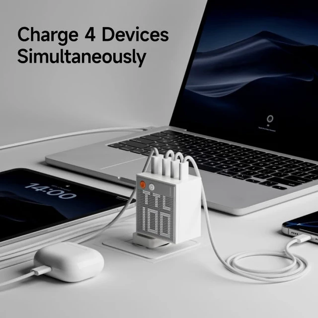 Alt view image 5 of 7 - 100W 4-Port GaN Charger, USB C Laptop Charger Block with Display Pixel 100 PD3.0 Fast Charger USB C Power Adapter for MacBook Air, iPad, iPhone 18 Pro/17 and More