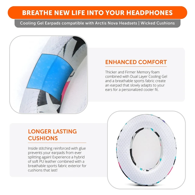 Alt view image 4 of 7 - Mod Kit Arctis Nova 7 - Gel Earpads, Headband & Side Plates Made by Wicked Cushions Also Fits Nova 5 & Pro Wired, Comfort & Style Upgrade 90's White