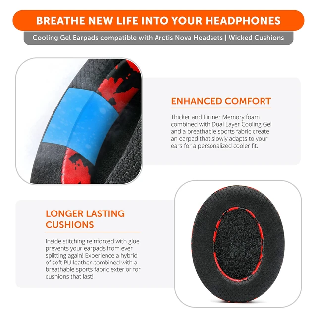 Alt view image 4 of 7 - Mod Kit Arctis Nova 7 - Gel Earpads, Headband & Side Plates Made by Wicked Cushions Also Fits Nova 5 & Pro Wired, Comfort & Style Upgrade Red Camo