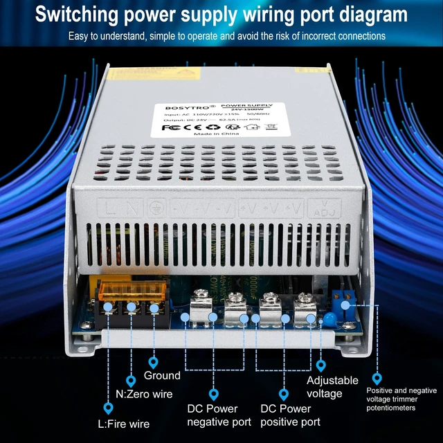 Alt view image 5 of 7 - 24V 62.5A 1500W DC Switching Power Supply Adapter PSU AC 110V / 220V-DC 24V Transformer Adapter, for 3D Printer,DC Motor,Medical Equipment, Computer Project of Industrial Power Supplies