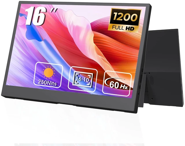 Main image of 16 Inch Portable Monitor, FHD 1200P IPS Screen,Portable Monitor for Laptop,Ultra-Slim Plug & Play USB-C/HDMI External Second Monitor for Laptop, Phone, PS5, Xbox, Switch, PC (16", ZL16)