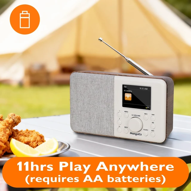 Alt view image 6 of 7 - SR10 WiFi Internet Radio with Bluetooth, Podcast Player & FM Radio 60 presets, dual alarms, colour display, OKTIV App control, mains or AA battery, headphone jack, compact, Walnut