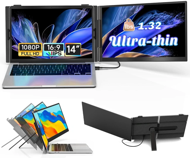 Main image of 14" Laptop Screen Extender Ultra-Thin, Lightweight Portable Dual Laptop Monitor Extender with Speaker, FHD 1080P Travel Display, Plug & Play, HDMI/USB-A/Type-C for Laptops, Works with Win/Mac/Android