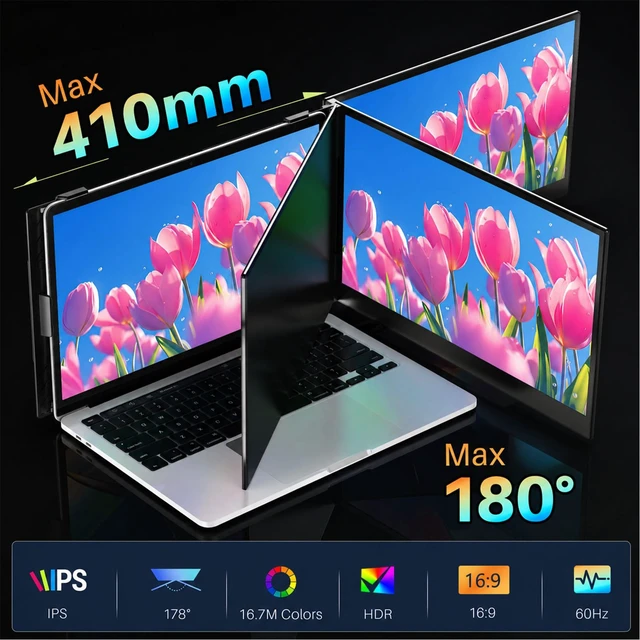 Alt view image 3 of 7 - 14" Laptop Screen Extender Ultra-Thin, Lightweight Portable Dual Laptop Monitor Extender with Speaker, FHD 1080P Travel Display, Plug & Play, HDMI/USB-A/Type-C for Laptops, Works with Win/Mac/Android