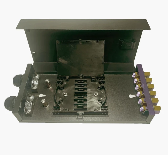 Alt view image 3 of 6 - Fiber Optic Wall Mount Box with LC Couplers for Single Mode & Multimode Fiber Optic Cable. Fiber Box Enclosure for MPOEs, Network Rooms, and IDF Rooms. (LC 12 Strand OM1)