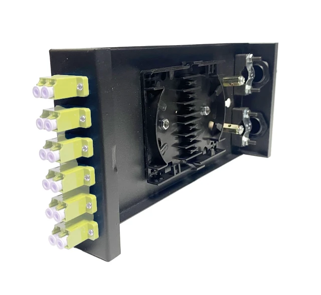 Alt view image 5 of 6 - Fiber Optic Wall Mount Box with LC Couplers for Single Mode & Multimode Fiber Optic Cable. Fiber Box Enclosure for MPOEs, Network Rooms, and IDF Rooms. (LC 12 Strand OM1)