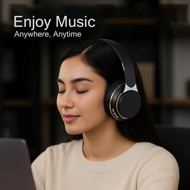 Alt view image 6 of 6 - Wireless Bluetooth Headphones Over-Ear Foldable Headset HiFi Stereo, Deep Bass, Portable Wireless Headphones with Hidden Mic for Travel, Office & Home (Black)
