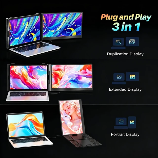 Alt view image 4 of 7 - 14" Laptop Screen Extender Ultra-Thin, Lightweight Portable Dual Laptop Monitor Extender with Speaker, FHD 1080P Travel Display, Plug & Play, HDMI/USB-A/Type-C for Laptops, Works with Win/Mac/Android