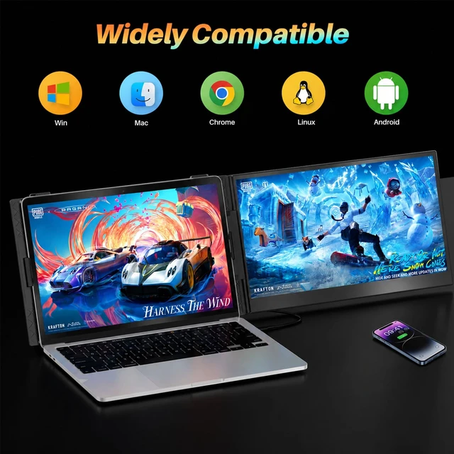 Alt view image 6 of 7 - 14" Laptop Screen Extender Ultra-Thin, Lightweight Portable Dual Laptop Monitor Extender with Speaker, FHD 1080P Travel Display, Plug & Play, HDMI/USB-A/Type-C for Laptops, Works with Win/Mac/Android