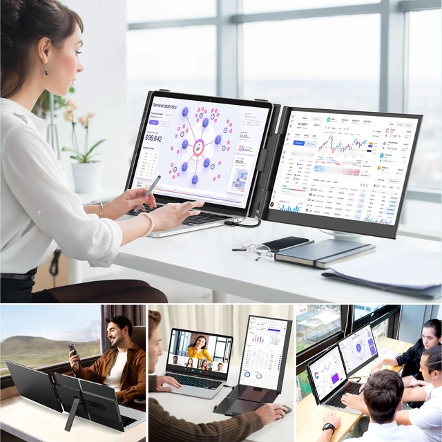 Alt view image 7 of 7 - 14" Laptop Screen Extender Ultra-Thin, Lightweight Portable Dual Laptop Monitor Extender with Speaker, FHD 1080P Travel Display, Plug & Play, HDMI/USB-A/Type-C for Laptops, Works with Win/Mac/Android