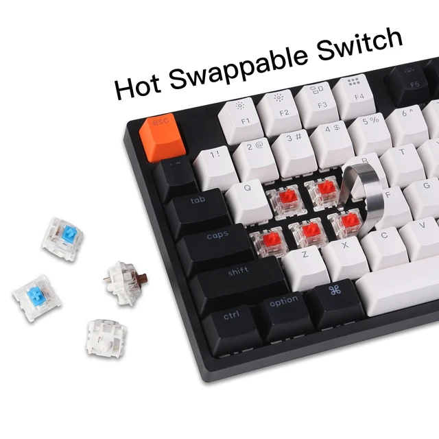 Alt view image 4 of 7 - C2 Full Size Wired Mechanical Keyboard for Mac, Hot-swappable Gateron G Pro Red Switch, White Backlight, Windows Compatible, Type-C Braided Cable, 104 Keys ABS Keycaps, Ergonomic Support