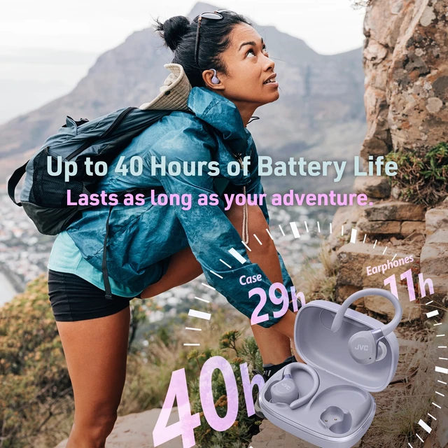Alt view image 6 of 7 - Fitness Series True Wireless Sport Earbuds with Adjustable Hooks, Active Noise Cancelling, Ambient Sound Mode, IP57 Waterproof, 40hr Long Battery Life, App EQ, Low Latency, Mic HAEC75TV Violet