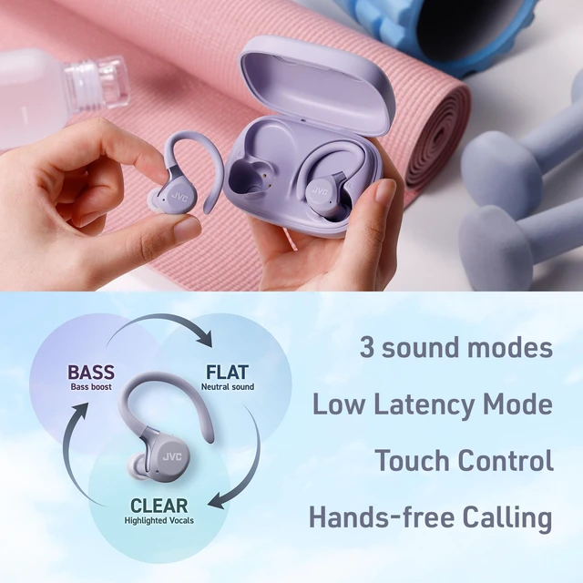 Alt view image 7 of 7 - Fitness Series True Wireless Sport Earbuds with Adjustable Hooks, Active Noise Cancelling, Ambient Sound Mode, IP57 Waterproof, 40hr Long Battery Life, App EQ, Low Latency, Mic HAEC75TV Violet