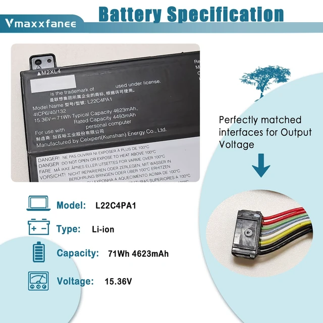 Alt view image 2 of 7 - L22C4PA1 L22M4PA1 Laptop Battery Replacement for Lenovo Yoga 7 2-in-1 14IML9 14AHP9 16IML9 16AHP9 / Yoga 7 14IRL8 14ARP8 16IRL8 16ARP8 Series 5B11K38966 L22D4PA1