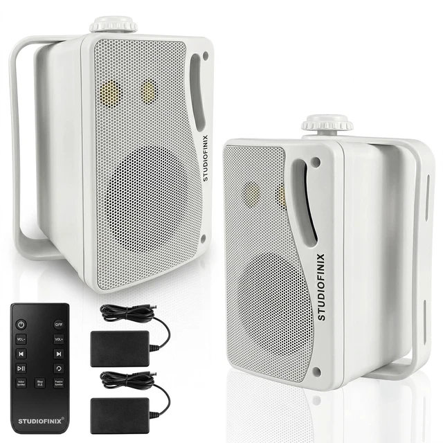 Main image of 3.5 Inch Indoor Outdoor Wall Mounted Bluetooth Speakers, 200W Peak(100W Each) 3-Way Waterproof, Wireless Multi-Speaker Sync, IR Remote, for Patio,Garage,Home (301BLE, White, 2 Pack)