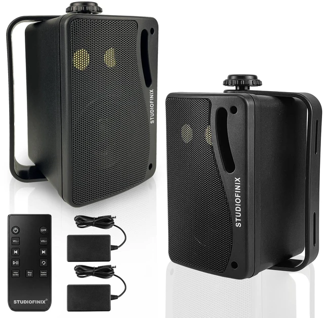 Main image of 3.5 Inch Indoor Outdoor Wall Mounted Bluetooth Speakers, 200W Peak(100W Each) 3-Way Waterproof, Wireless Multi-Speaker Sync, IR Remote, for Patio,Garage,Home (301BLE, Black, 2 Pack)