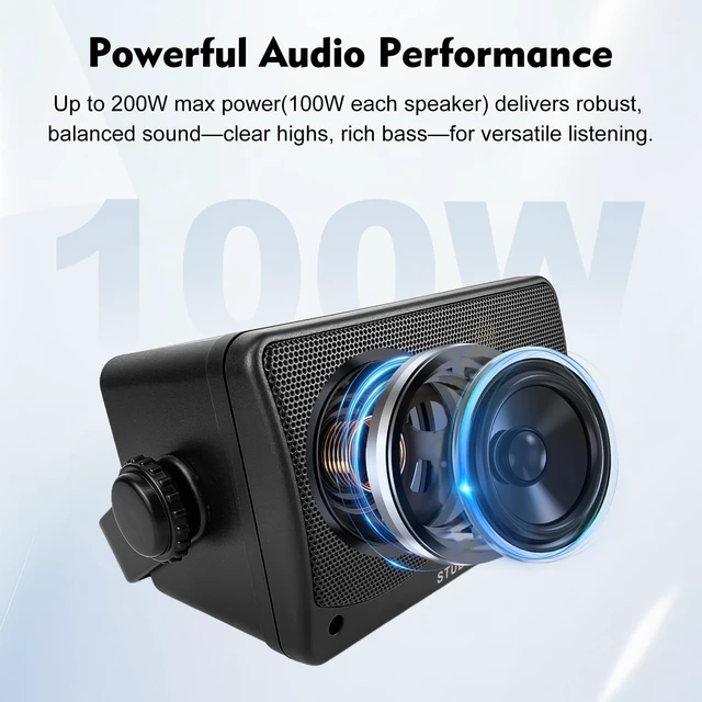Alt view image 3 of 7 - 3.5 Inch Indoor Outdoor Wall Mounted Bluetooth Speakers, 200W Peak(100W Each) 3-Way Waterproof, Wireless Multi-Speaker Sync, IR Remote, for Patio,Garage,Home (301BLE, Black, 2 Pack)