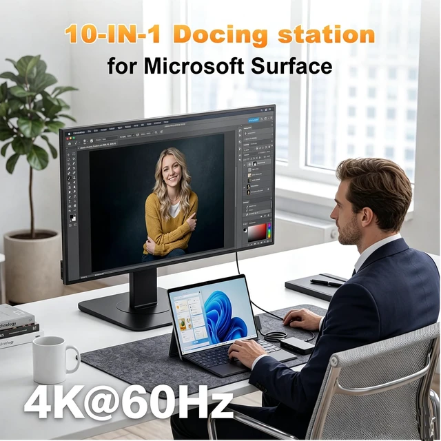 Alt view image 2 of 7 - Surface Docking Station, 11-in-1 Surface Dock 2 4K@60Hz HDMI, Surface Pro Docking Station for Microsoft Surface Pro 12/11/10/9/8/X/7/6/5/4/3, Surface Laptop/Go/Surface Book for Business Professionals