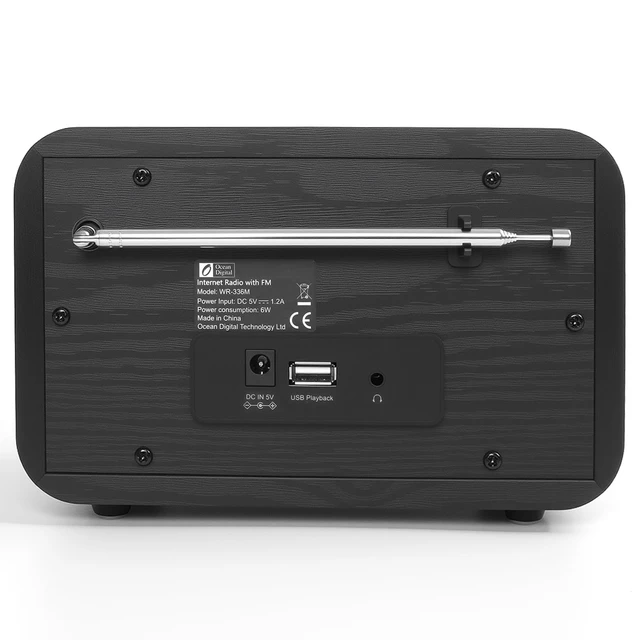 Alt view image 2 of 7 - Ocean Digital WR-336M Wi-Fi Internet FM Radio, Bluetooth Speaker, Podcast, 2.4 Color Display, USB Playback, Dual Alarm Clock, Sleep Timer, Dimmer, Black