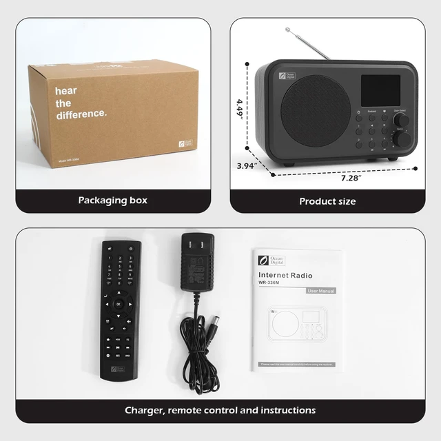 Alt view image 4 of 7 - Ocean Digital WR-336M Wi-Fi Internet FM Radio, Bluetooth Speaker, Podcast, 2.4 Color Display, USB Playback, Dual Alarm Clock, Sleep Timer, Dimmer, Black