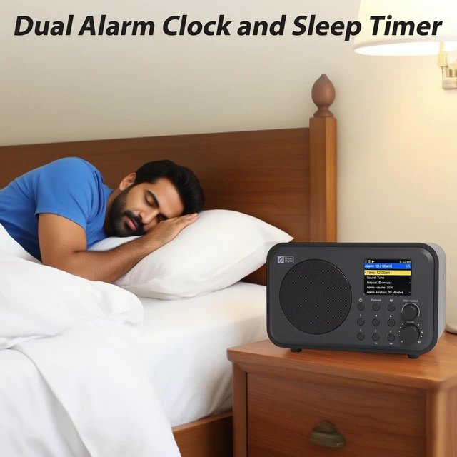Alt view image 6 of 7 - Ocean Digital WR-336M Wi-Fi Internet FM Radio, Bluetooth Speaker, Podcast, 2.4 Color Display, USB Playback, Dual Alarm Clock, Sleep Timer, Dimmer, Black