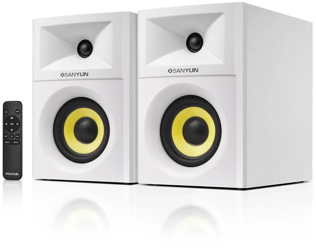 Main image of SW205 4" 2-Way Powered Bookshelf Speakers for TV PC and Home 80W RMS, Composite-Magnet Glass Fiber Woofer, Silk Dome Tweeter, Bluetooth 5.4/Optical/AUX, 24bit DAC, RF Remote, Pair White