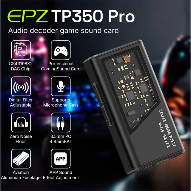 Alt view image 2 of 7 - TP35 PRO Mini Portable IEM DAC Hi-Fi Decoder Headphone Amplifier Dongle USB-C to 3.5/4.4mm Dual CS43198 Chips, Supports High-Resolution PCM 32bit/384khz DSD 256 Audio, EQ Adjustment and Mic Calls