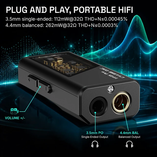 Alt view image 4 of 7 - TP35 PRO Mini Portable IEM DAC Hi-Fi Decoder Headphone Amplifier Dongle USB-C to 3.5/4.4mm Dual CS43198 Chips, Supports High-Resolution PCM 32bit/384khz DSD 256 Audio, EQ Adjustment and Mic Calls