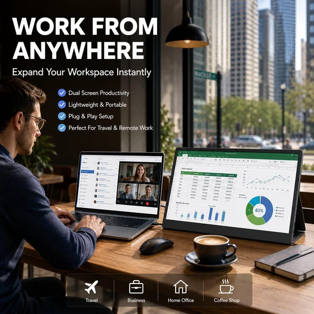 Alt view image 5 of 7 - 14 Inch 2K(2240×1400) Portable Monitor, 16:10 QHD 100% sRGB HDR IPS Screen, Ultra-Slim External Second Monitor for Laptop, Phone, PS5, Xbox, Switch, PC