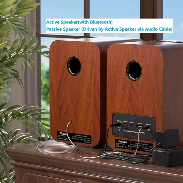 Alt view image 3 of 7 - Bluetooth Powered Bookshelf Speakers 3" Woofer, 30W*2,Optical/Auxiliary /TV-ARC Inputs. Powered Speakers for Record Player,Turntable, PC, TV
