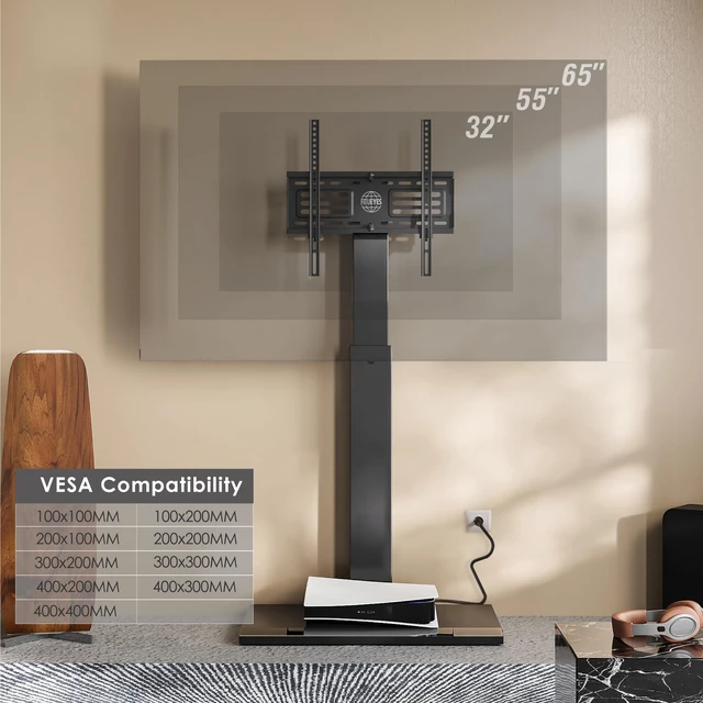 Alt view image 2 of 7 - Floor Swivel TV Stand with Power Outlet for 32-65 Inch TVs, Black Swivel TV Mount with Height Adjustable, Corner TV Stand with Wire Management for Bedroom, Living Room, Holds up to 88lb